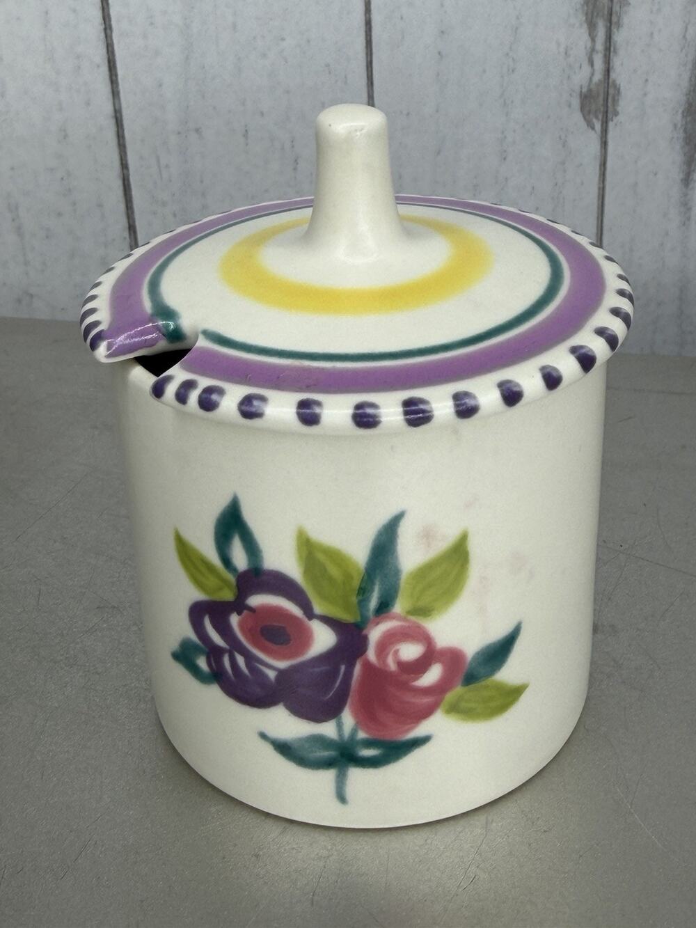 Vintage Poole Pottery Traditional Jam Mustard Condiment jar Floral Hand Painted